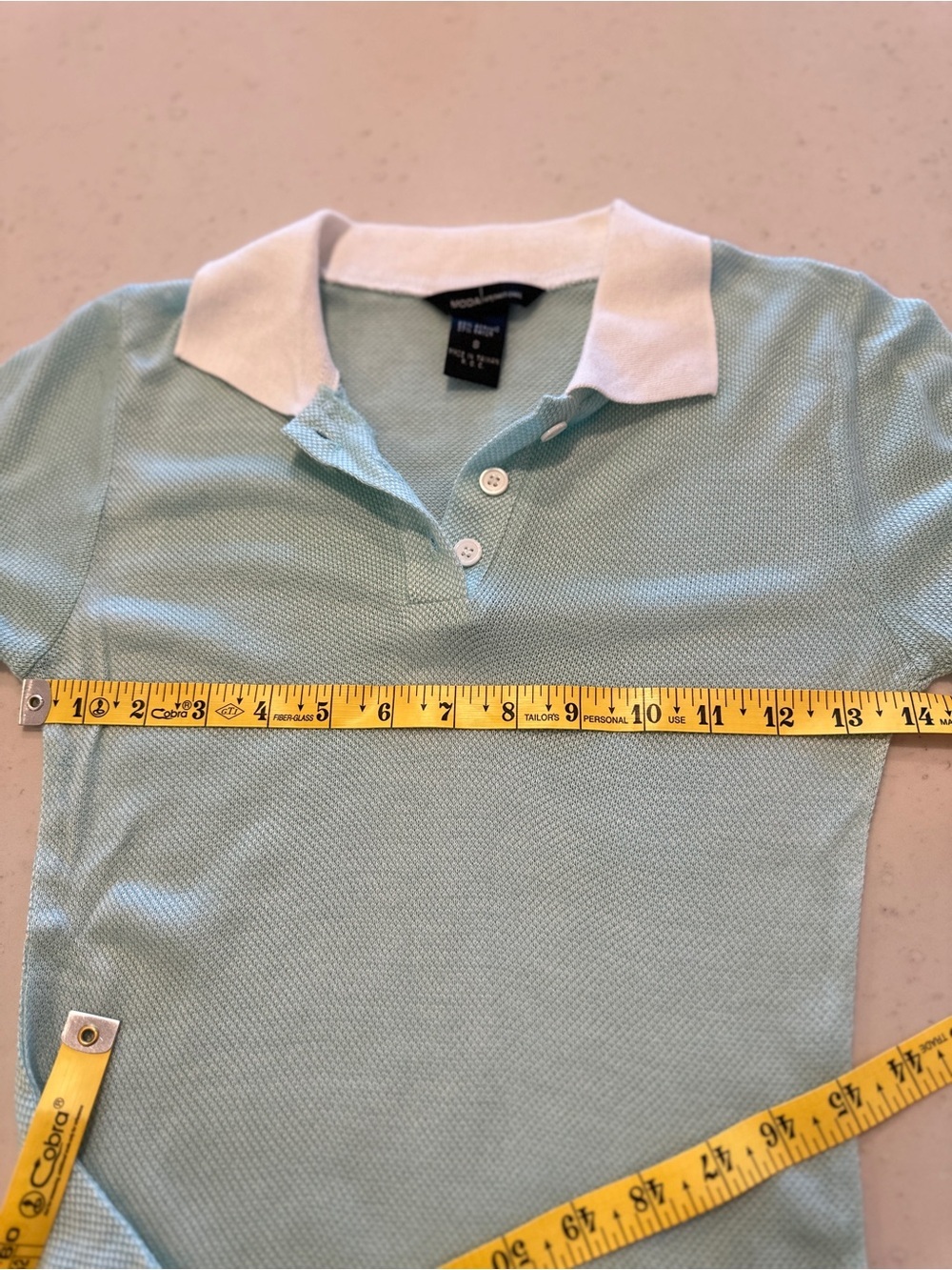 Moda International Blue White Polo Size Small Luxury Golf Tennis Preppy Vacation - Picture 7 of 7